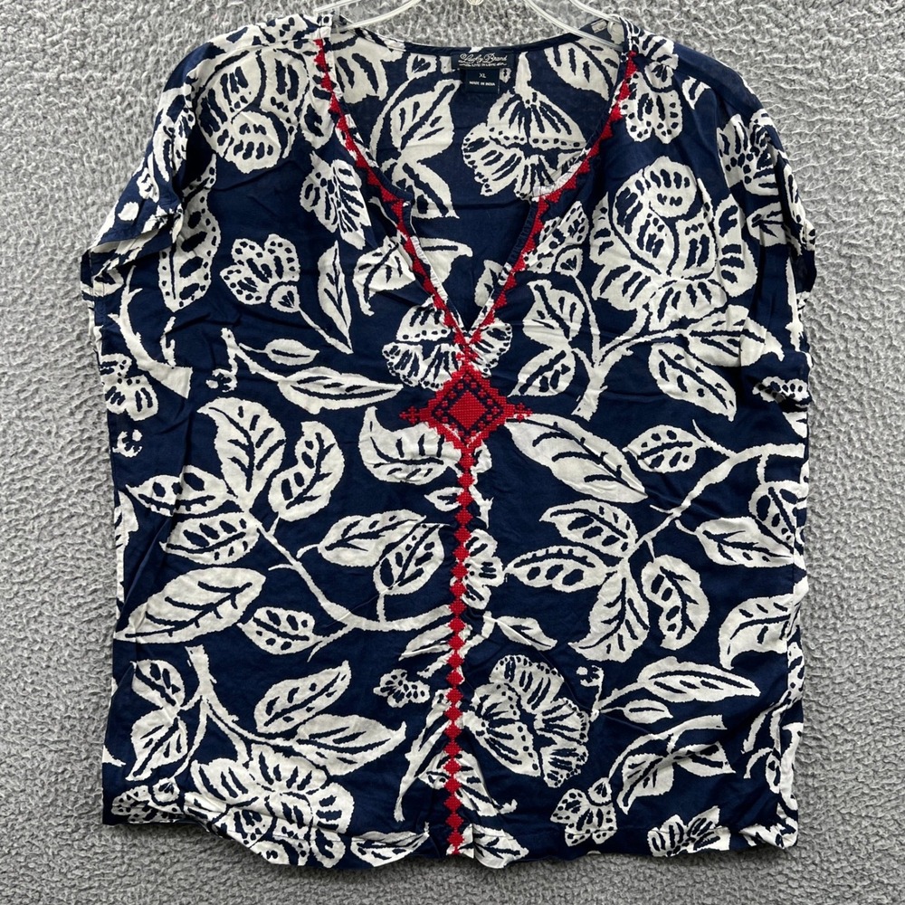 Lucky Brand Womens Boho Top XL Floral Embroidered Indie Pullover Casual Everyday